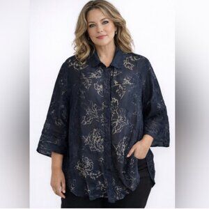 Tan Jay - Black Semi Sheer Floral Blouse - 2X - CO Indonesia